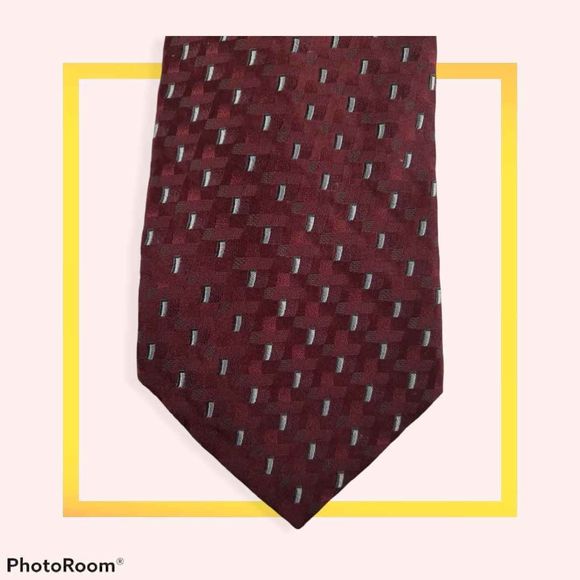 Mens Joseph & Feiss International Tie Burgundy Silver 58" Squares 100% Silk - Picture 1 of 6